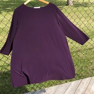 SYMPLI Tunic Top Boatneck 3/4 Sleeve & side vents Deep Purple EUC Size 16 #1232